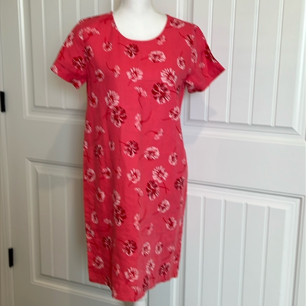 Women’s LL Bean‎ Linen midi Dress 100% Linen Size 4 Floral summer cruise career